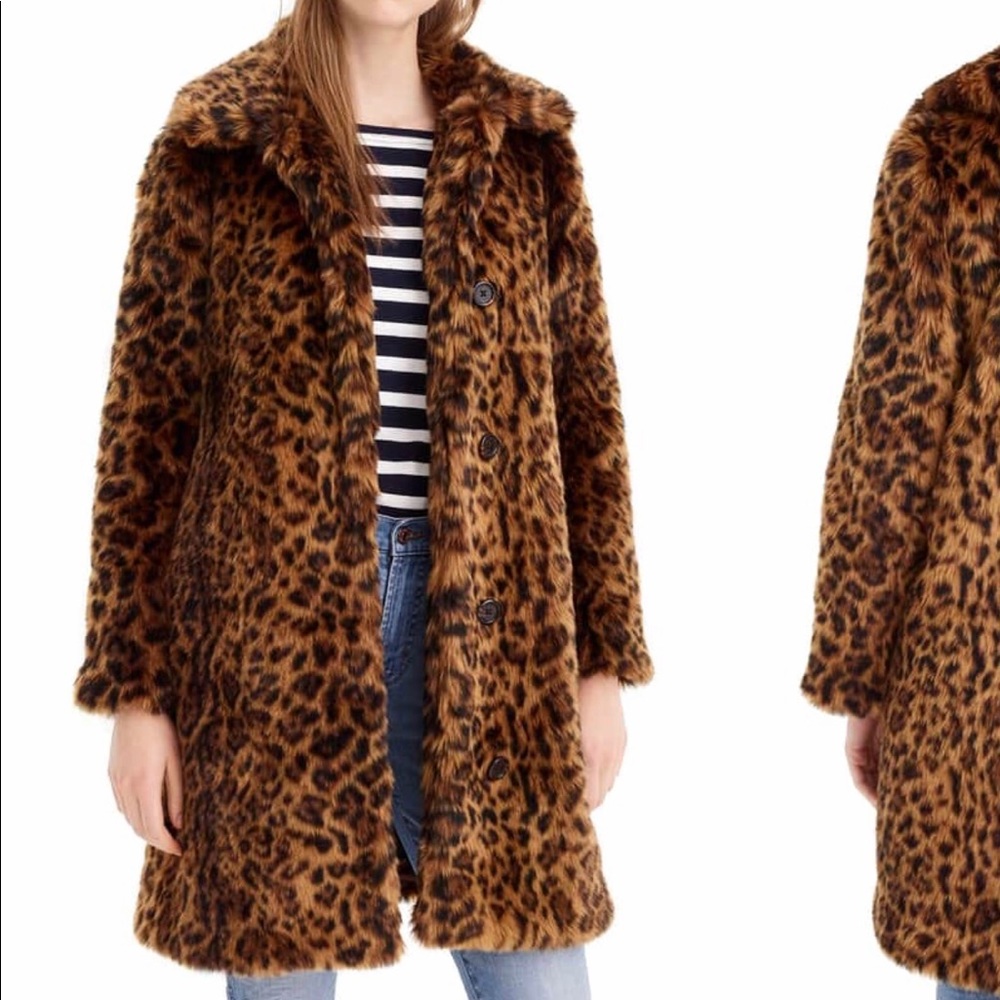 JCrew Faux Fur Leopard Print Coat XS- Sold Out